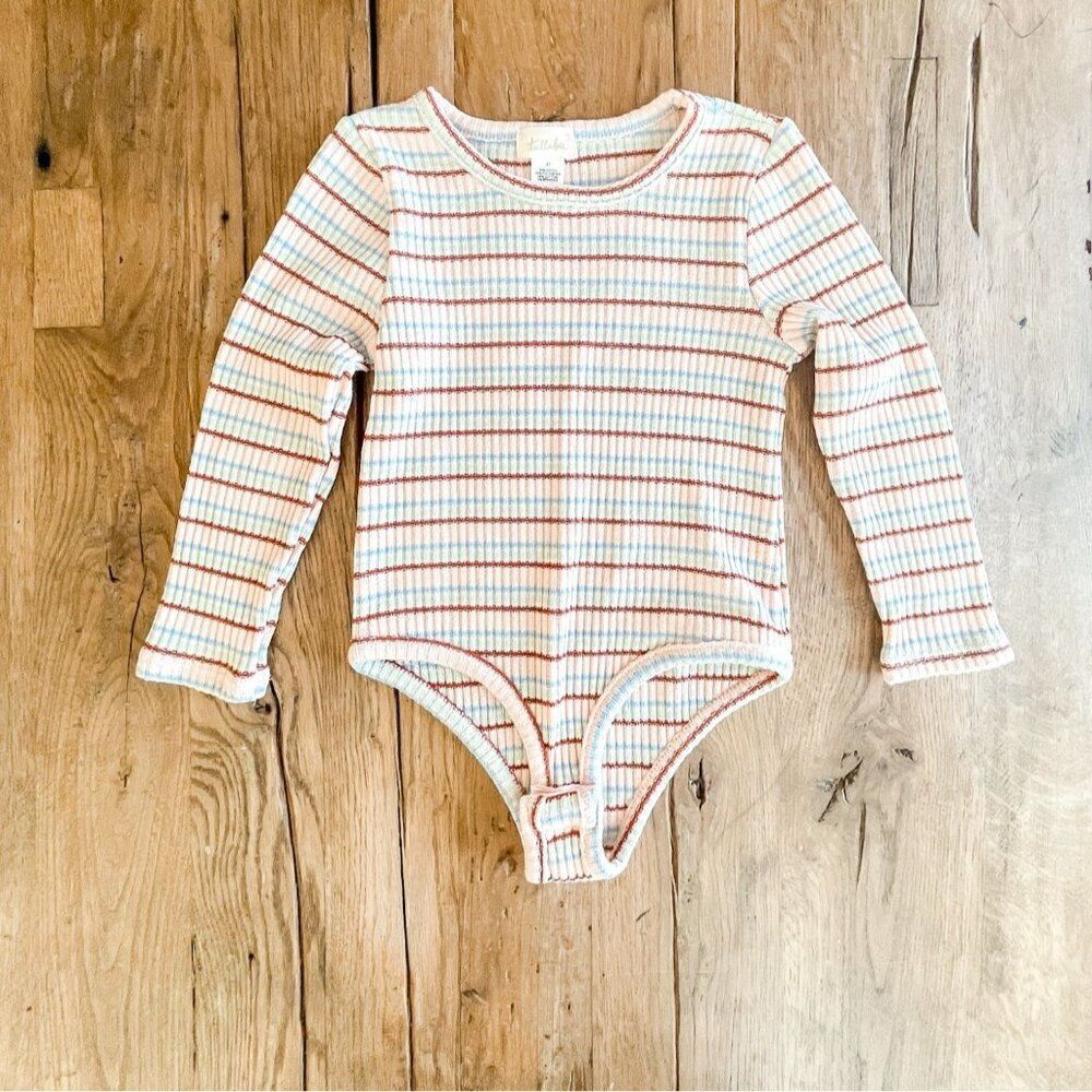 Tullabee Long Sleeve Striped Retro Style Ribbed Bodysuit Size 5T